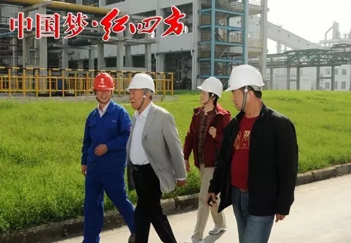 中国纯碱工业协会会长王锡岭（左二）在纯碱装置现场调研